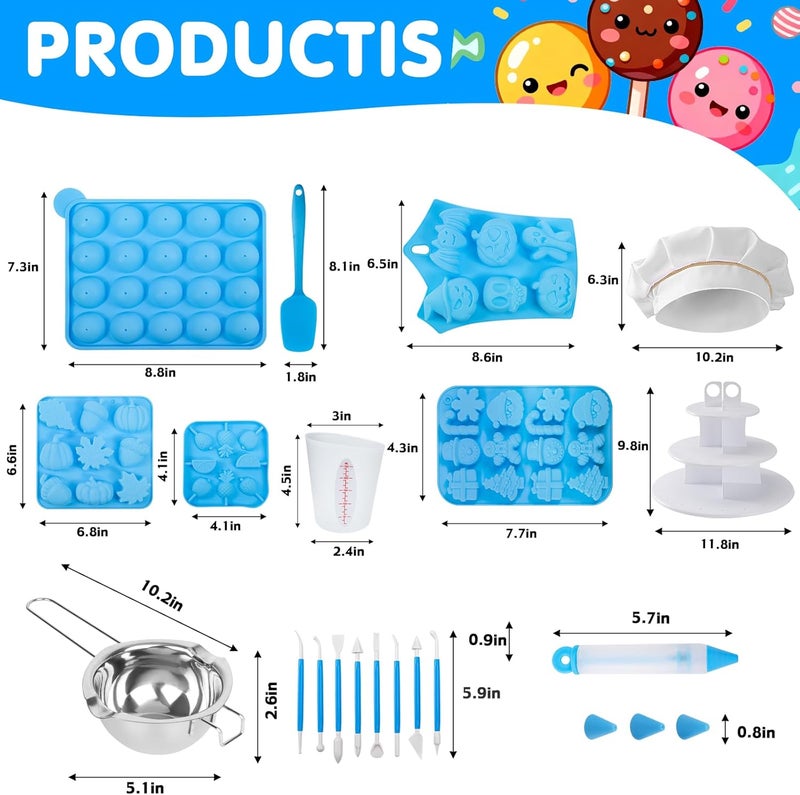 Ranchitel Cake Pop Maker Kit with Cake Pop Sticks Silicone Christmas Cake Pop Mold Cake Stand Chocolate Candy Melting Pot Lollipop Instructions Visual Recipe Cards Icing Piping Tips Cake Topper Baking Supplies - Image 2